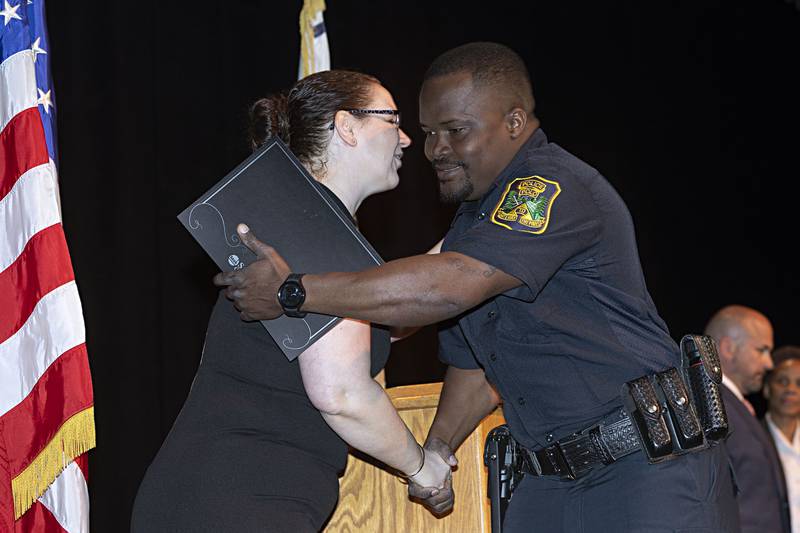 SVCC police academy graduate Geraud Zinsou receives his certificate for completion of the course at SVCC Friday, April 14, 2023. Zinsou will serve with the Polo Police Department.