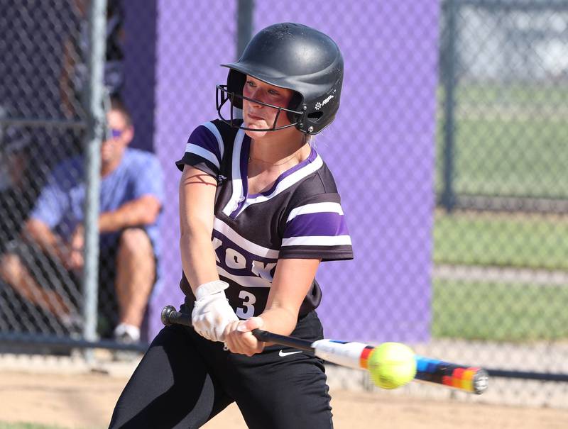 Dixon's Delaney Bruce makes contact during their Class 3A regional championship game against Sycamore Thursday, May 23, 2024, at Rochelle High School.