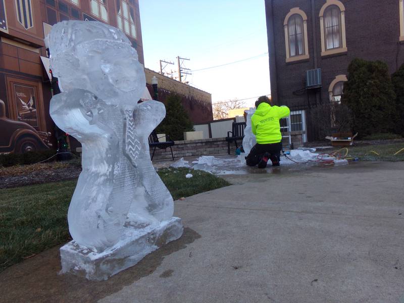 One of the completed ice sculptures Saturday, Nov. 25, 2023, at Heritage Park in Streator during the Keeping Christmas Close to Home celebration.