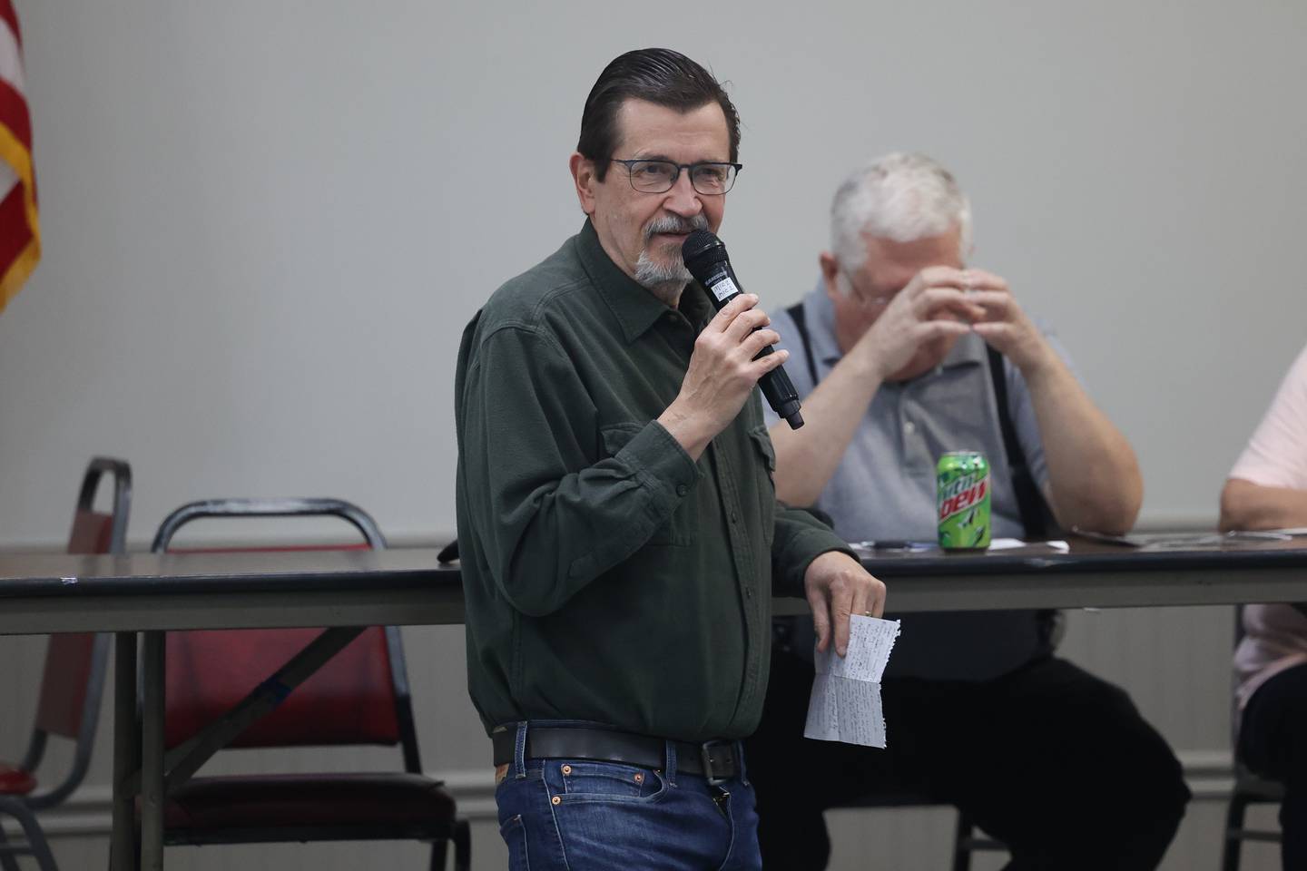 Dick Goss, retired prep sports writer and member of the Old Timers Baseball Association of Will County, give an update on how local talent is doing in the Major League Baseball organizations at the associasions quarterly meeting on Monday, April 15, 2024 in Joliet.