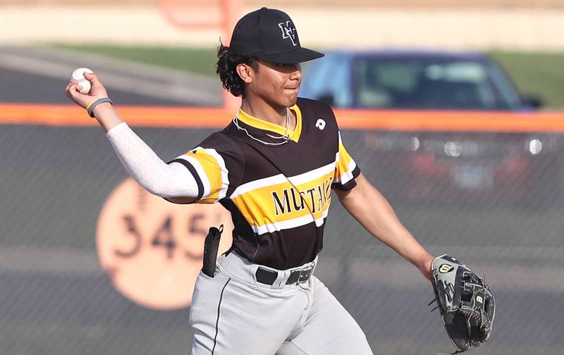 Metea Valley's Daniel Bastidas throws to first during their game Thursday, April 13, 2023, at DeKalb High School.