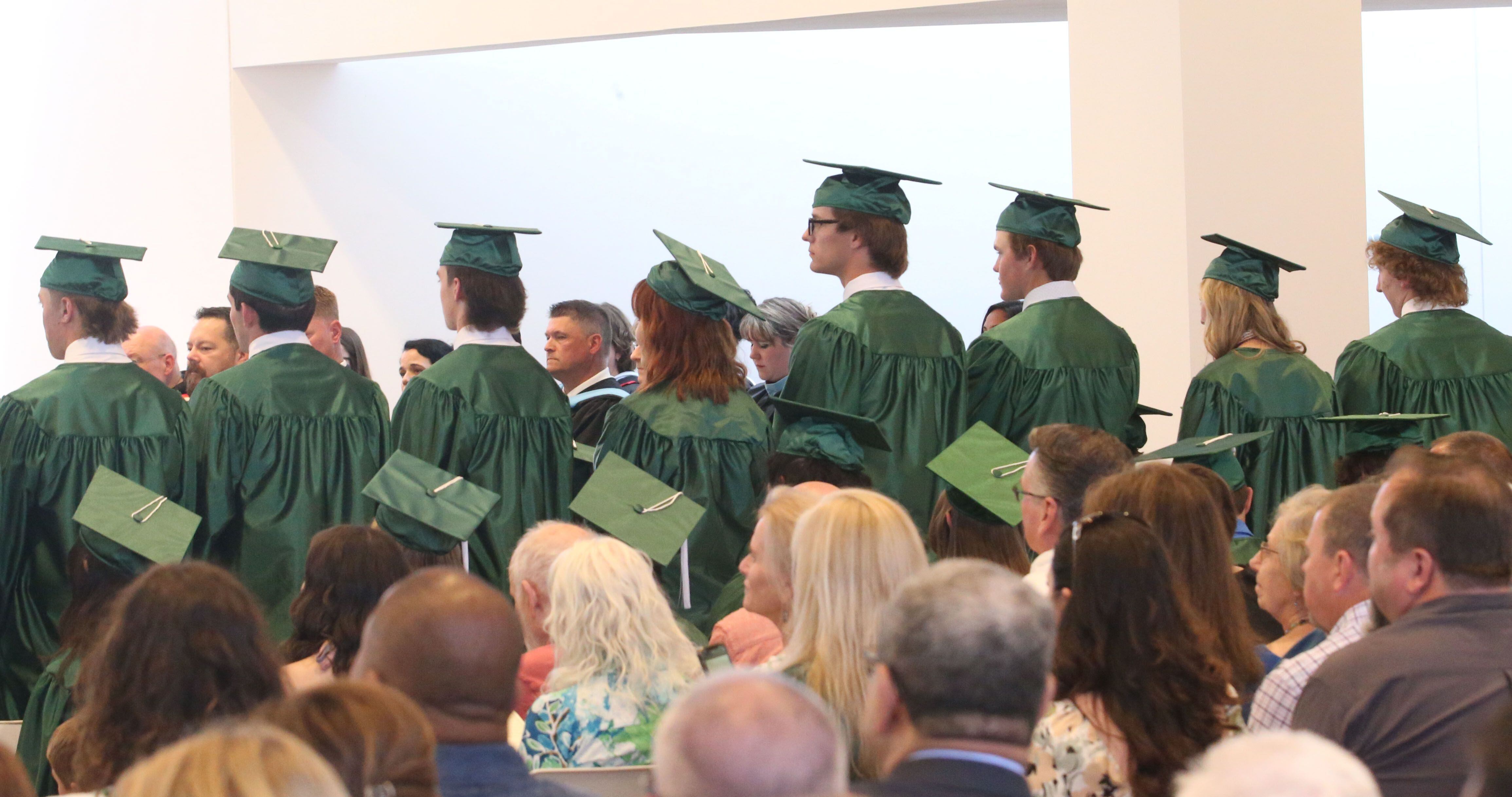 St. Bede graduates attend the Class of 2023 graduation ceremony on Sunday, May 21, 2023, in the Abbey Church at the academy. 