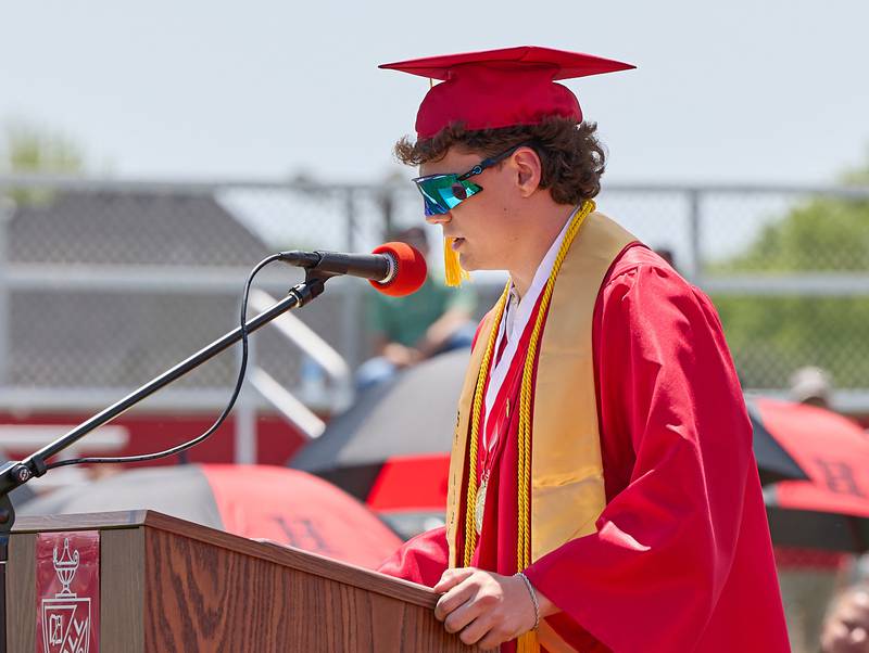 Hall salutatorian Gianni Guerrini addresses the class during graduation on Sunday, May 19, 2024 at Hall High School.