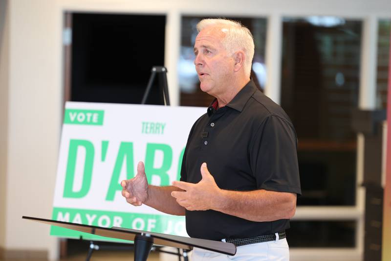 Terry D’Arcy announces he will be running for Joliet Mayor at his GMC dealership in Joliet. Wednesday, June 15, 2022 in Joliet.