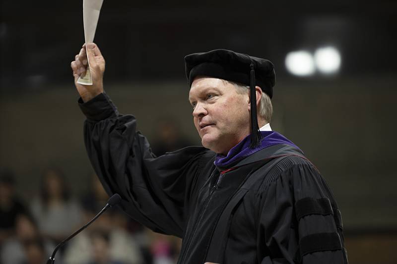Board chair Robert Thompson welcomes graduates Friday, May 10, 2024 to the 2024 Sauk Valley Community College commencement.