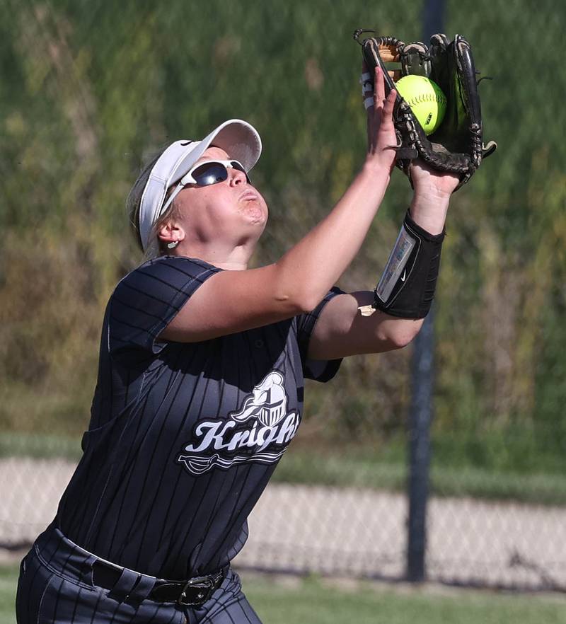 Kaneland's Breanne Crosby makes a catch in right field during their Class 3A sectional semifinal against Sycamore Thursday, May 30, 2024, at Sycamore High School.