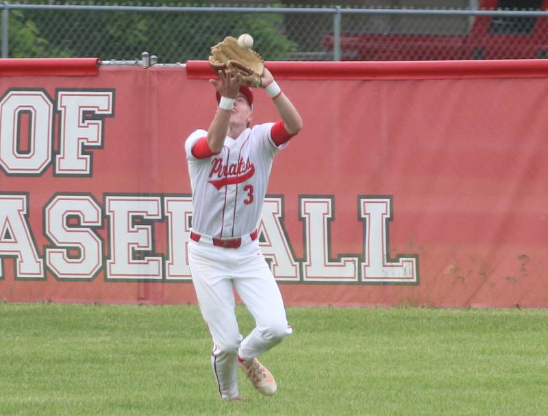 Ottawa's Jaxon cooper makes a catch in center field against Streator on Tuesday, May 14, 2024 at Streator High School.