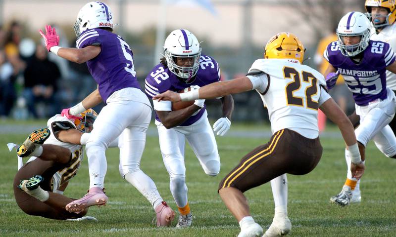 Hampshire’s Tymere Marshall runs the ball against Jacobs in varsity football on Friday, Sept. 6, 2024, at Hampshire School in Hampshire.