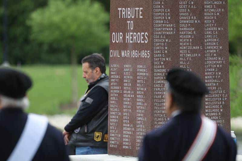 Names of those who died during the Civil War are displayed on a memorial at Settler’s Park at Plainfield’s Memorial Day and Ceremony event on Monday, May 27, 2024.