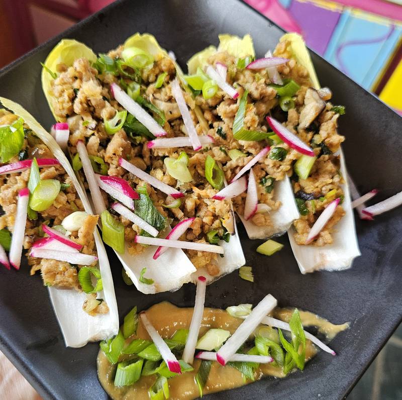 Thai Shrimp and Shitake in Endive Boats with Green Curry Sauce