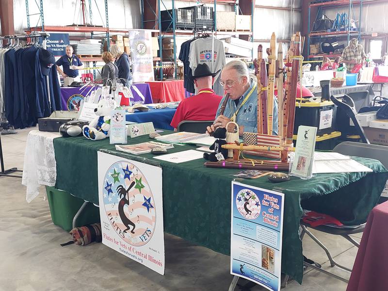 Flutes for Vets was among the many booths Thursday, May 16, 2024, at the Veterans Expo at the Illinois Valley Regional Airport in Peru.