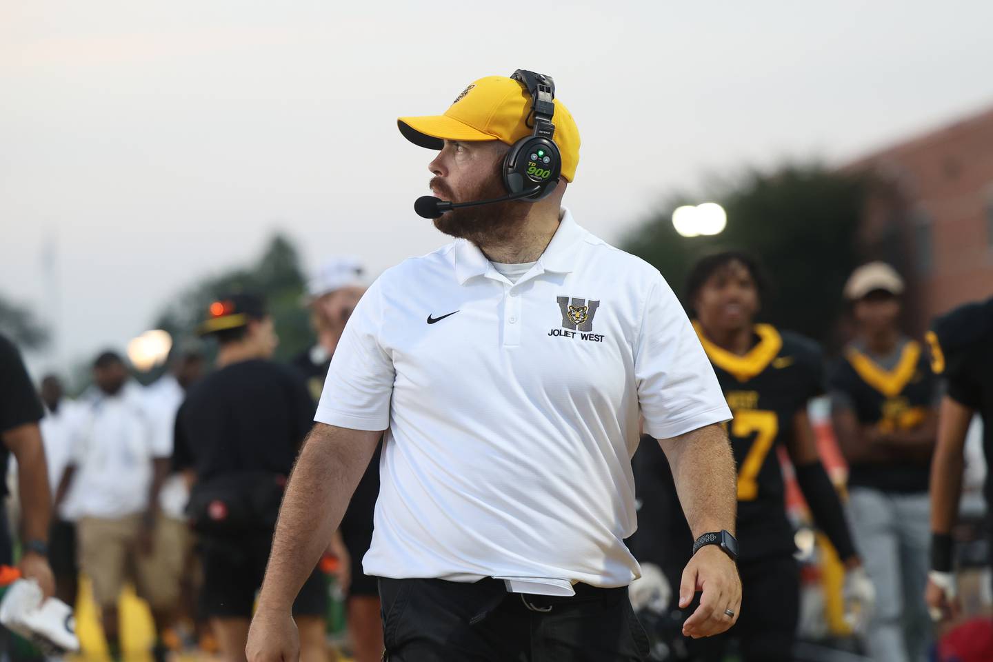 Joliet West head coach Dan Tito looks to the field during the game against Shepard on Friday, Aug. 25, 2023 in Joliet.