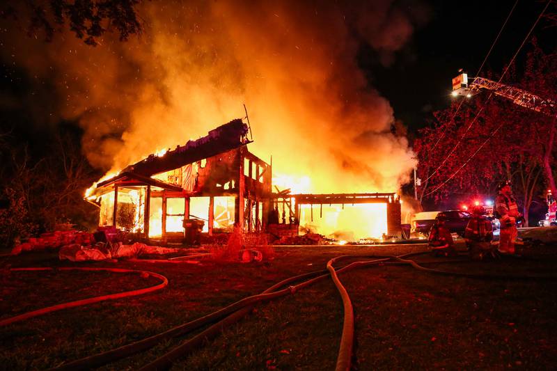 A home is destroyed at the 1800 block of Louise Street in Nunda Township Thursday morning.