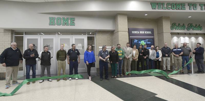 The ribbon was cut Seneca School Board member, school officials and contractors Wednesday evening. After 13 months the new gymnasium was open to see.