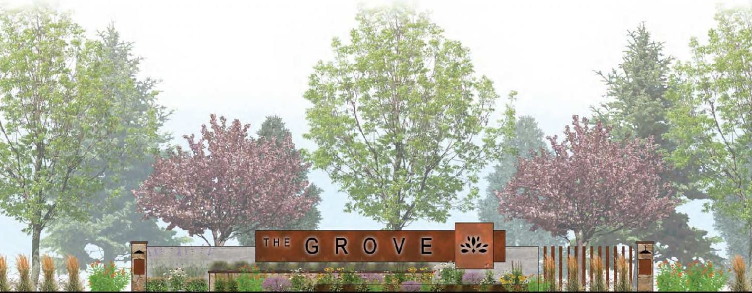 The Grove is a proposed 760-acre planned development in Sugar Grove that will include a variety of housing options; recreational and naturalized green space; community facilities and amenities; retail, restaurant and other commercial spaces. This image shows what the entryway would look like.