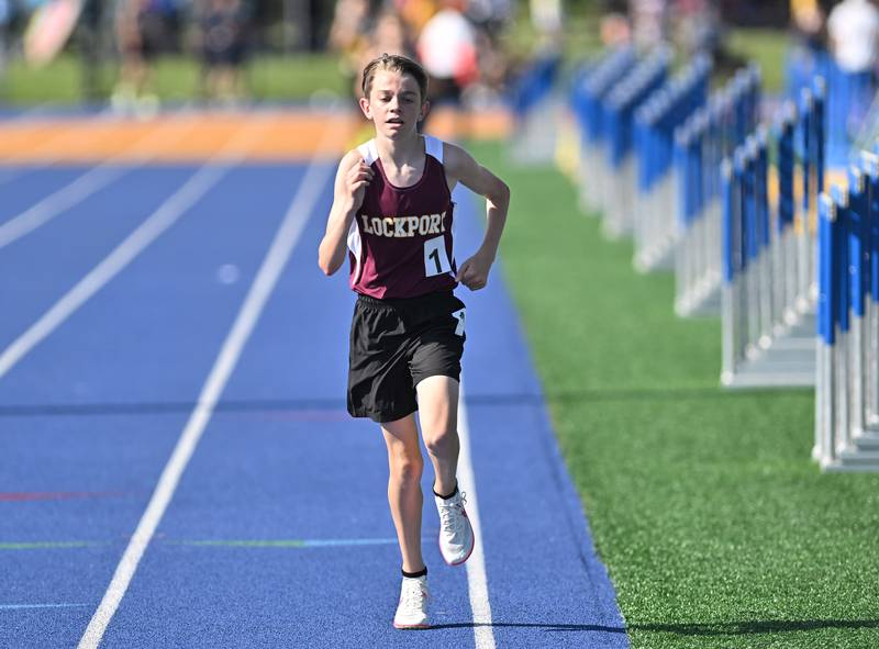 Lockport's Henry Eissing competing in the 3200 meter run during the IHSA 3A Sectional track meet  on Friday, May. 17, 2024, at Joliet.