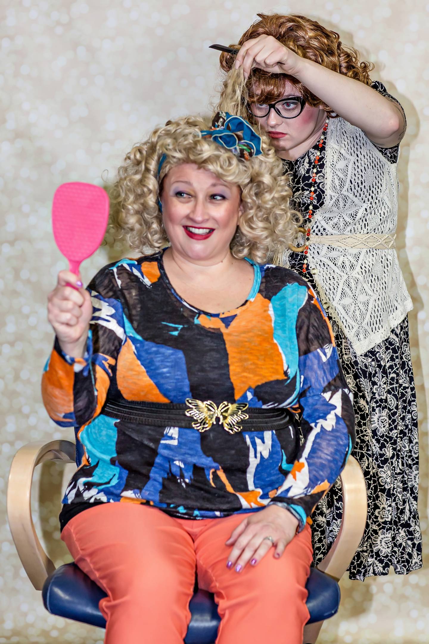 Pictured left to right: Tracy Parr (Truvy), Nora Brown (Annelle) in Theatre 121's "Steel Magnolias" in 2024 at Woodstock Opera House.