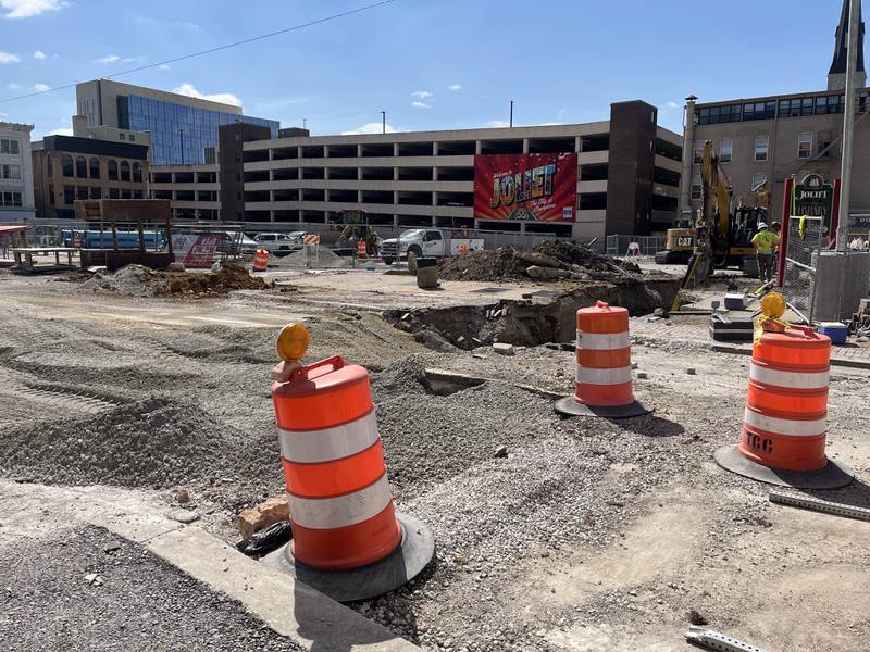 Construction on Friday, Sept. 14, 2024, at the corner of Chicago Street and East Clinton Street in Joliet.