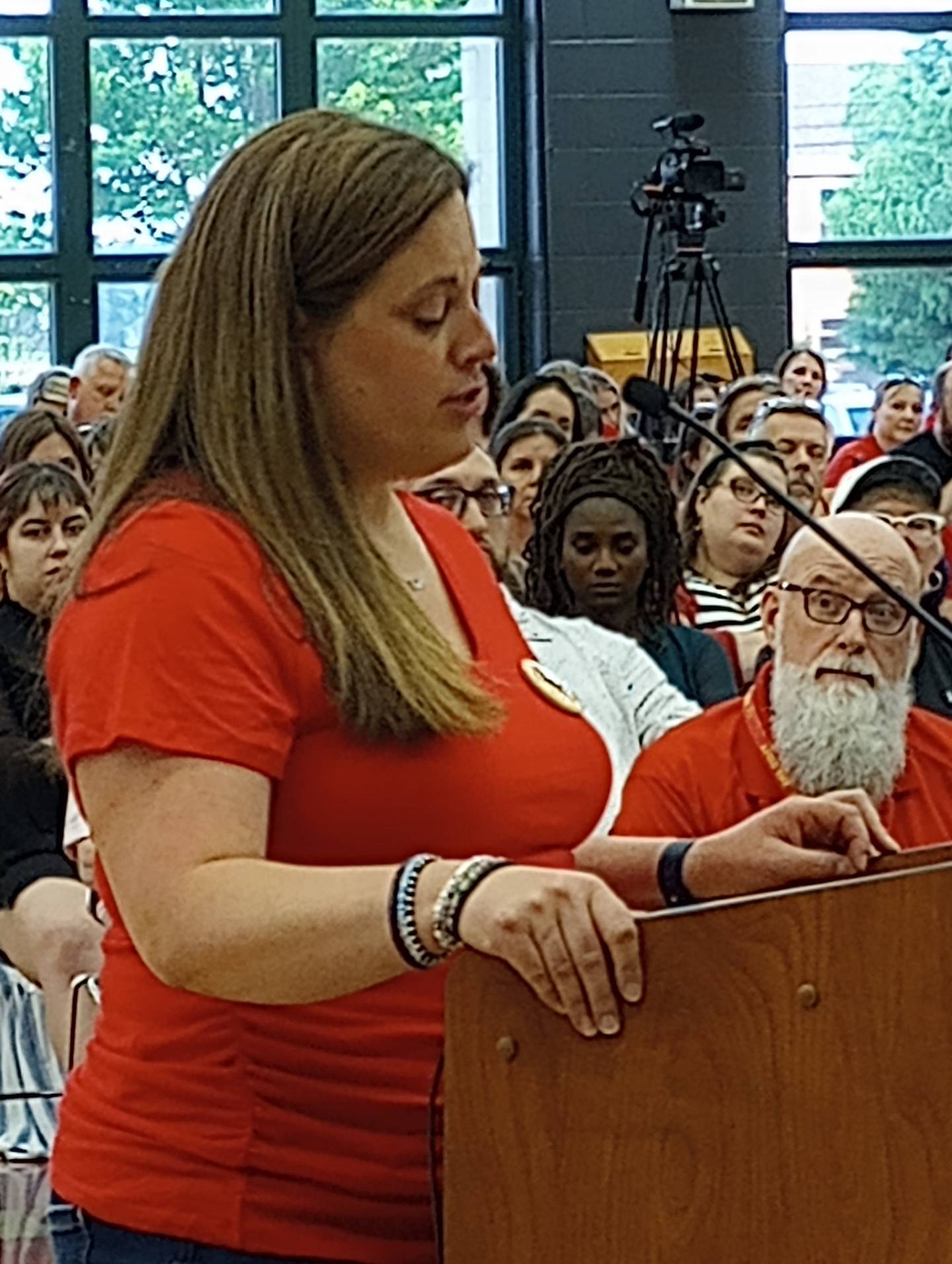 Sarah Barrett, a member of the Batavia Education Association said she came to the Batavia District 101 meeting Tuesday to 'show our appreciation to the administration and board's recent recommitment to transforming our educational environment.'