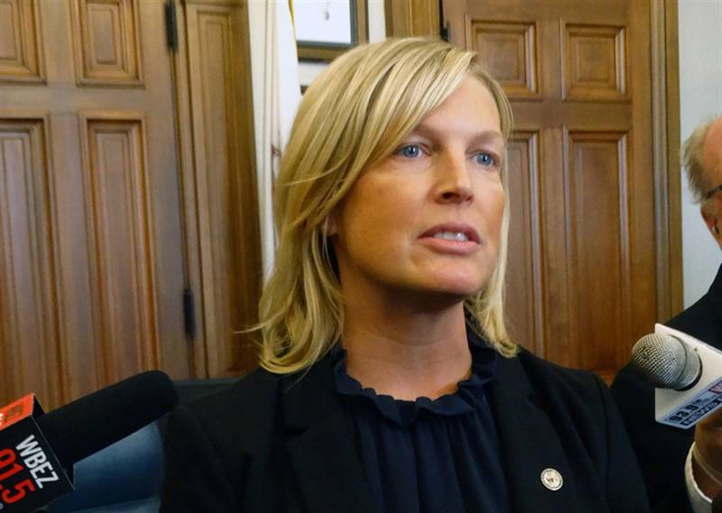 House Minority Leader-elect Tony McCombie, R-Savanna, speaks at a news conference in her soon-to-be office once she officially assumes the GOP leadership title in the 103rd General Assembly in January. (Capitol News Illinois photo by Peter Hancock)