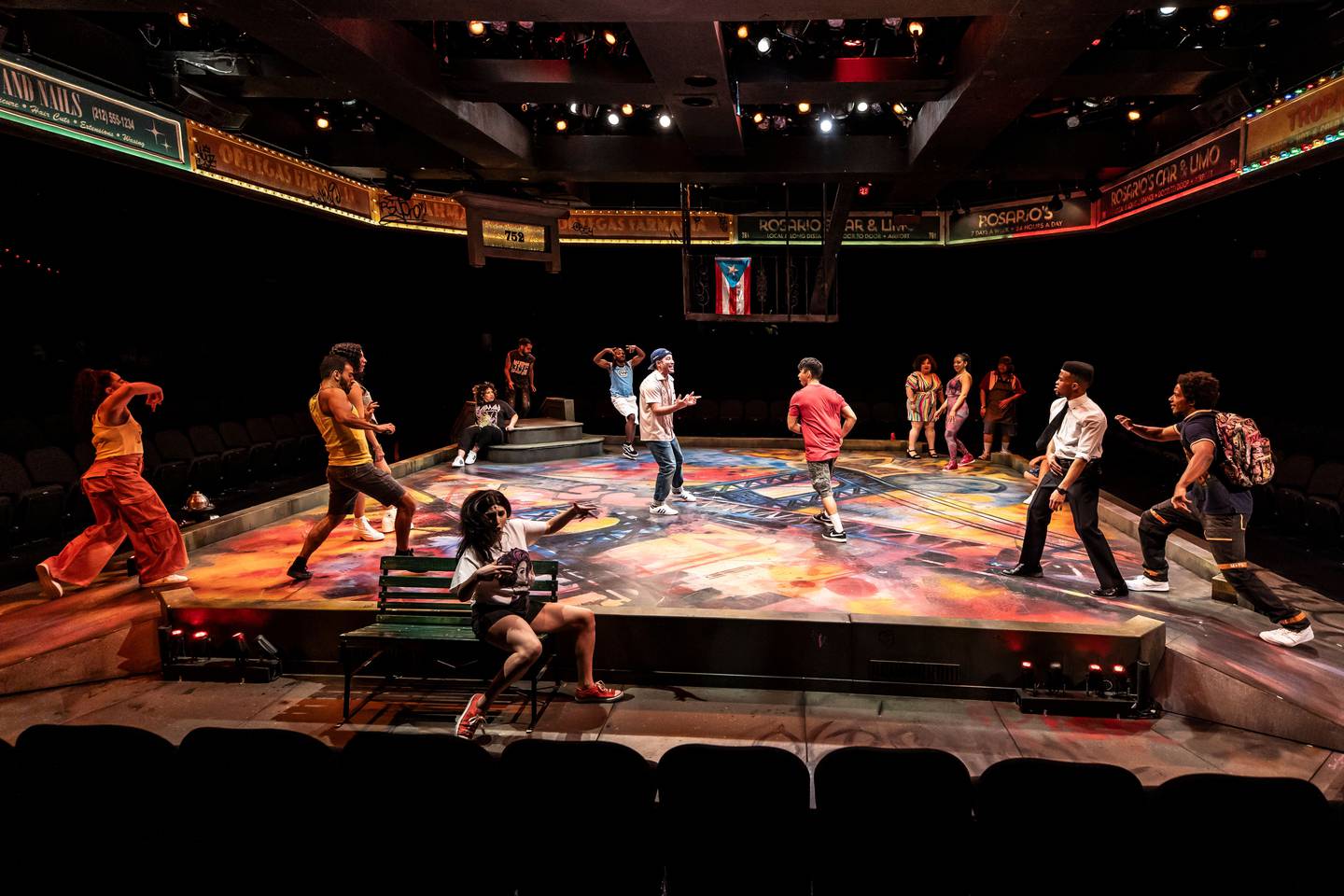 Marriott Theatre presents "In the Heights" in 2024 in Lincolnshire on its theater-in-the-round stage.