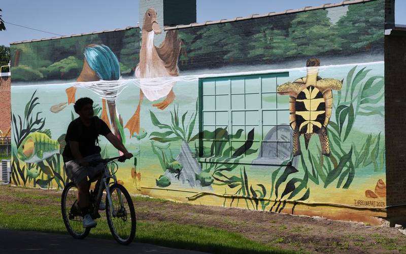 East Dundee Arts Council first commissioned mural is complete and was created by teen artist Maddie Deiters of Marion. The mural can be seen on the east side of a building at Jackson and North River streets along the Fox River Trail.