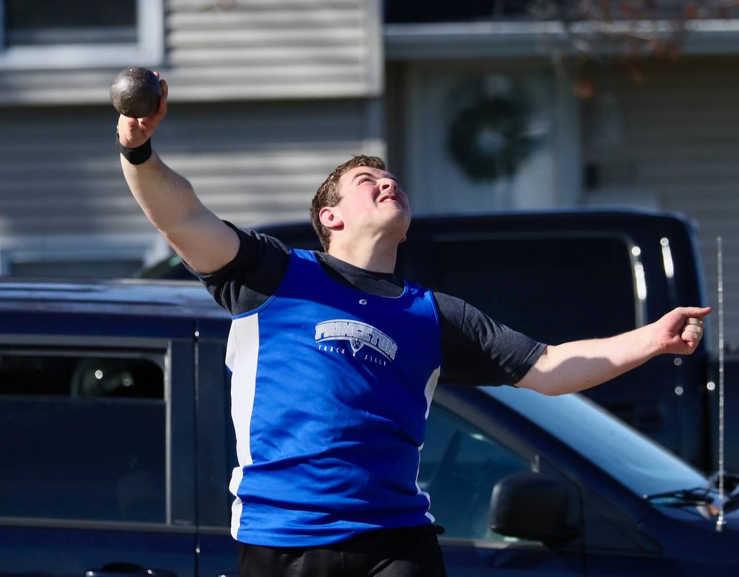 Princeton's Cade Odell throws the shot in Tuesday's Howard-Monier Invite.