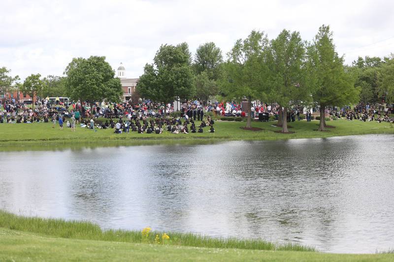 Hundreds of people pack the lawn at Settler’s Park for the Plainfield’s Memorial Day and Ceremony event on Monday, May 27, 2024.