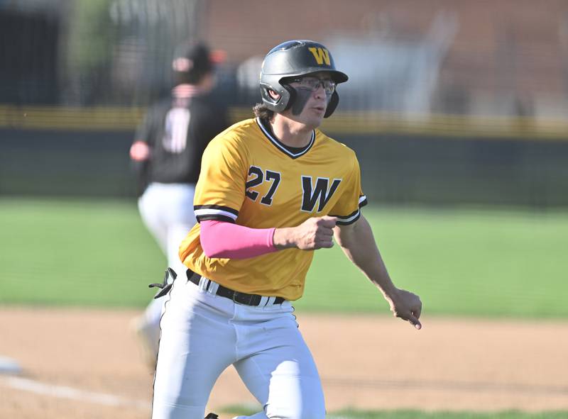 Joliet West's James Love running to home plate during the non-conference game against Lincoln-Way West on Friday, April. 19, 2024, at Joliet.