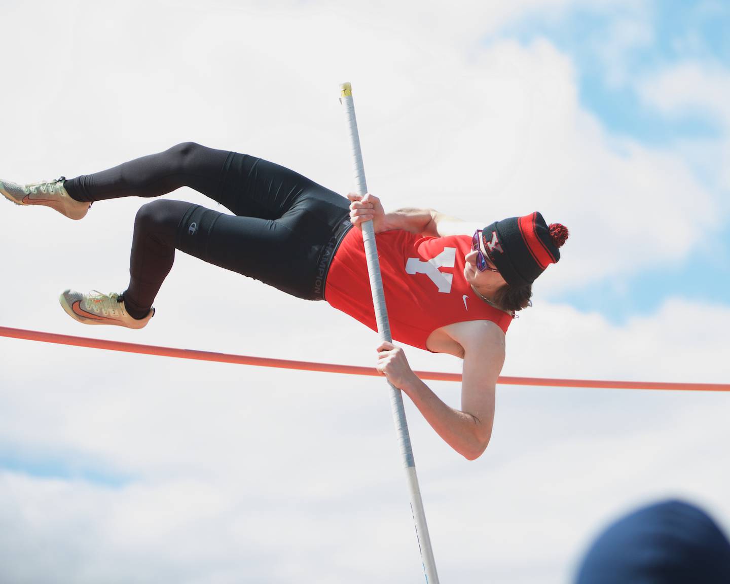 Yorkville's Charlie Albertson competes in the Pole Vault at the Peterson Prep Invitational by Kaneland on Saturday, April 20,2024 at West Aurora High School in Aurora.