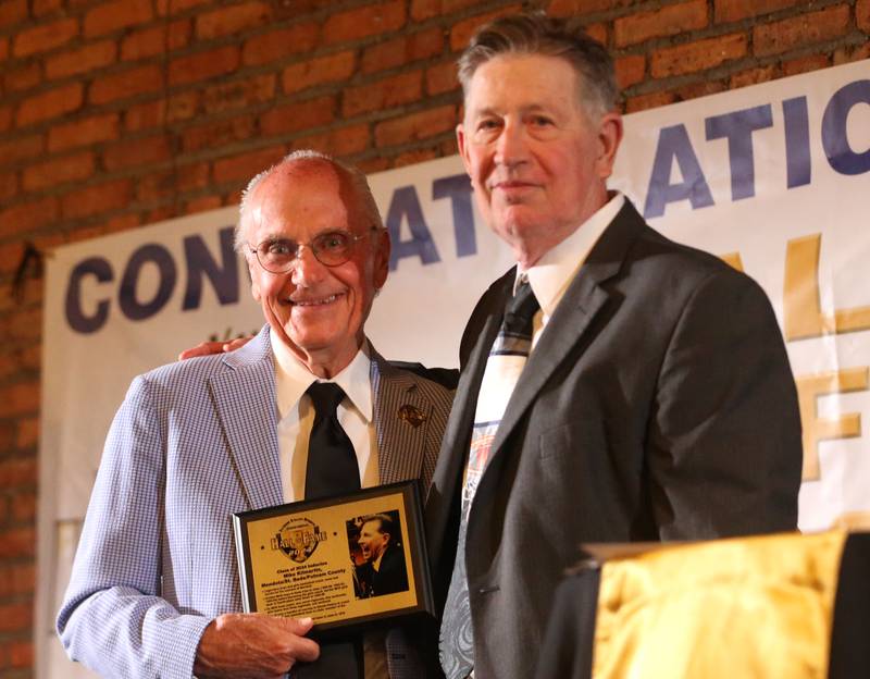 Mike Kilmartin poses for a photo with emcee Lanny Slevin during the Illinois Valley Sports Hall of Fame awards banquet on Thursday, June 6, 2024 at the Auditorium Ballroom in La Salle.