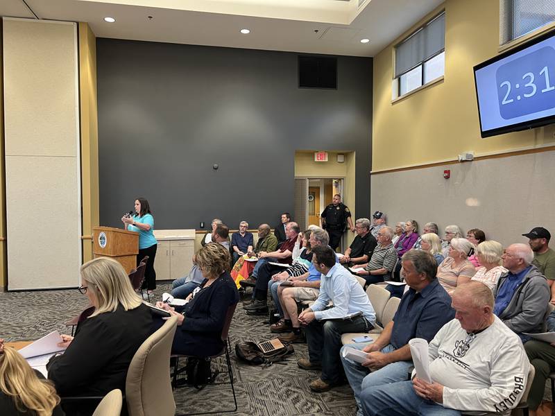 Becky Oest, a Shabbona resident and administrator of a Facebook group called Shabbona Lake friends against Potawatomi takeover, asked DeKalb County Board on May 15, 2024, to vote down a resolution that congratulates the Prairie Band Potawatomi Nation for regaining sovereign lands in DeKalb County.