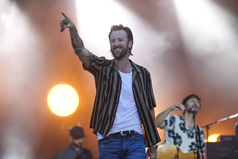 Charles Kelley of Lady A points to the crowds at the Taste of Joliet on Saturday, June 22, 2024 at Joliet Memorial Stadium.