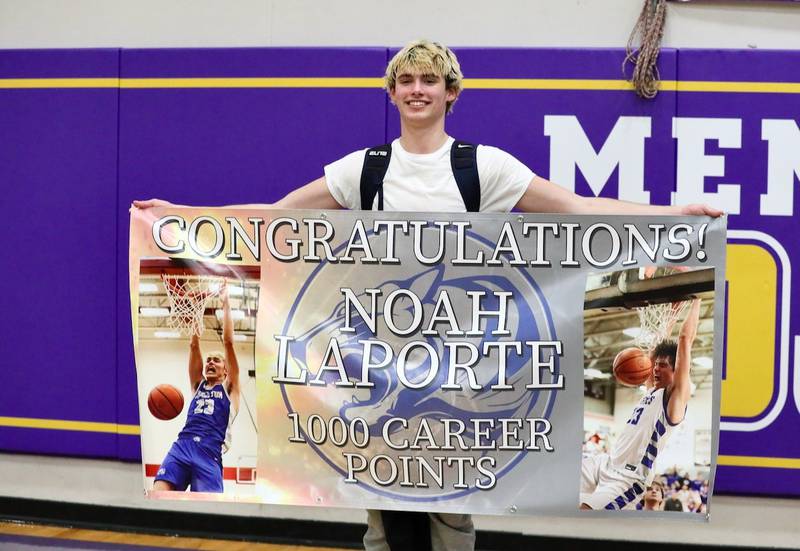 Princeton junior Noah LaPorte scored 28 points in Tuesday's regional semifinal at Mendota, including his 1,000 career point. He is the 13th Tiger to score 1,000 points, the third in two years.