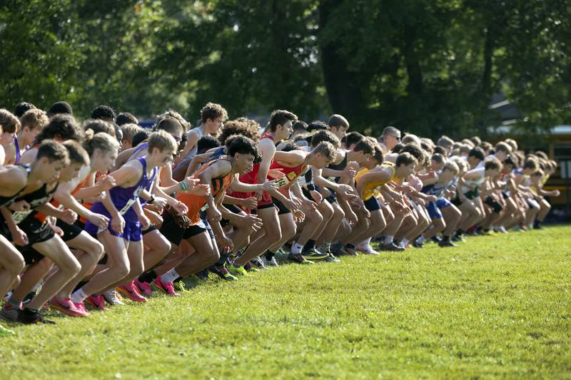 The boys fires off the line for their Rock River Run race Saturday, Sept. 23, 2023 at Hoover Park in Sterling.