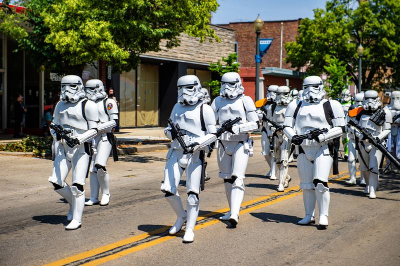 Storm Troopers march in the Star Wars Day Parade on Saturday, June 3, 2023 in Joliet.