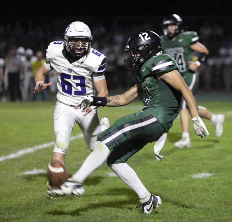 Rock Falls’ Austin Casteneda punts the ball against Dixon Friday, Sept. 13, 2024, at Hinders Field in Rock Falls.