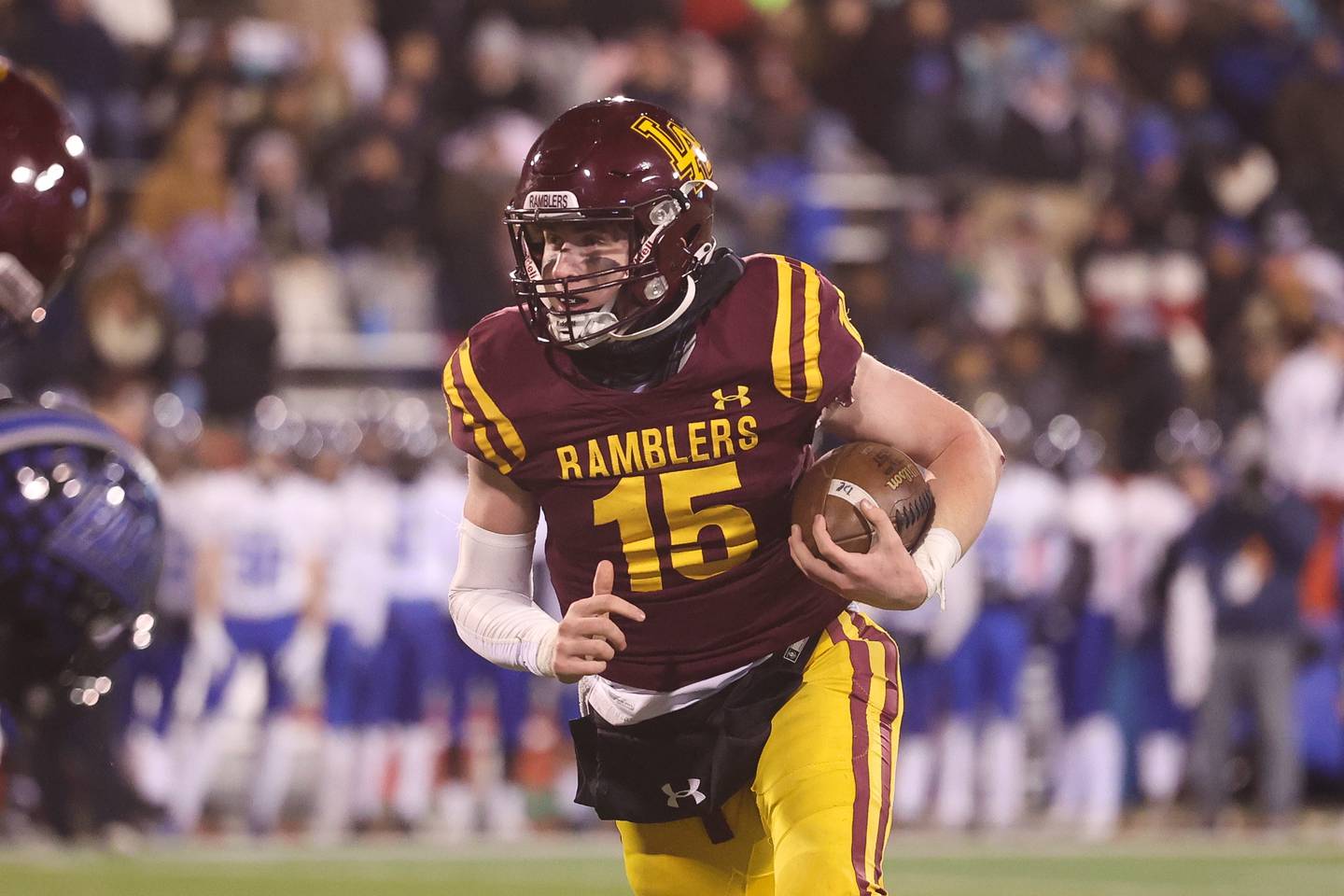 Loyola’s Ryan Fitzgerald runs to outside against Lincoln-Way East in the Class 8A championship on Saturday, Nov. 25, 2023 at Hancock Stadium in Normal.