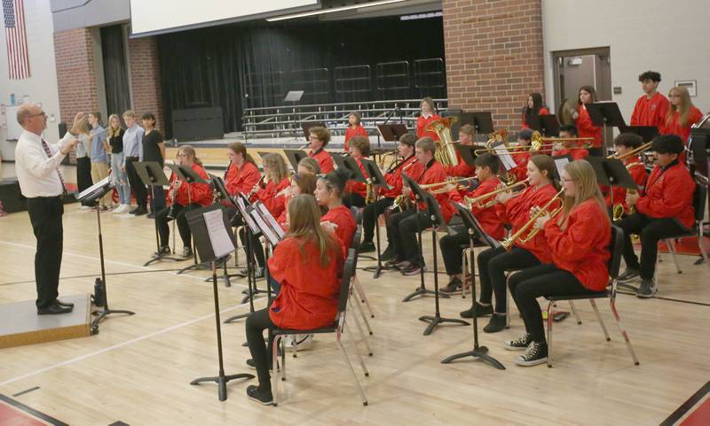 The Parkside Middle School band performs "Anthem of Liberty" during the Parkside School Veterans Day Program on Friday, Nov. 10, 2023 at Parkside Middle School in Peru.