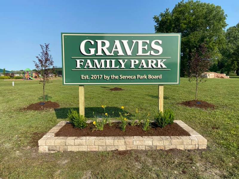 The Seneca Parks and Recreation Board hosted a grand opening and dedication Saturday, July 3, 2021, for Graves family Park.