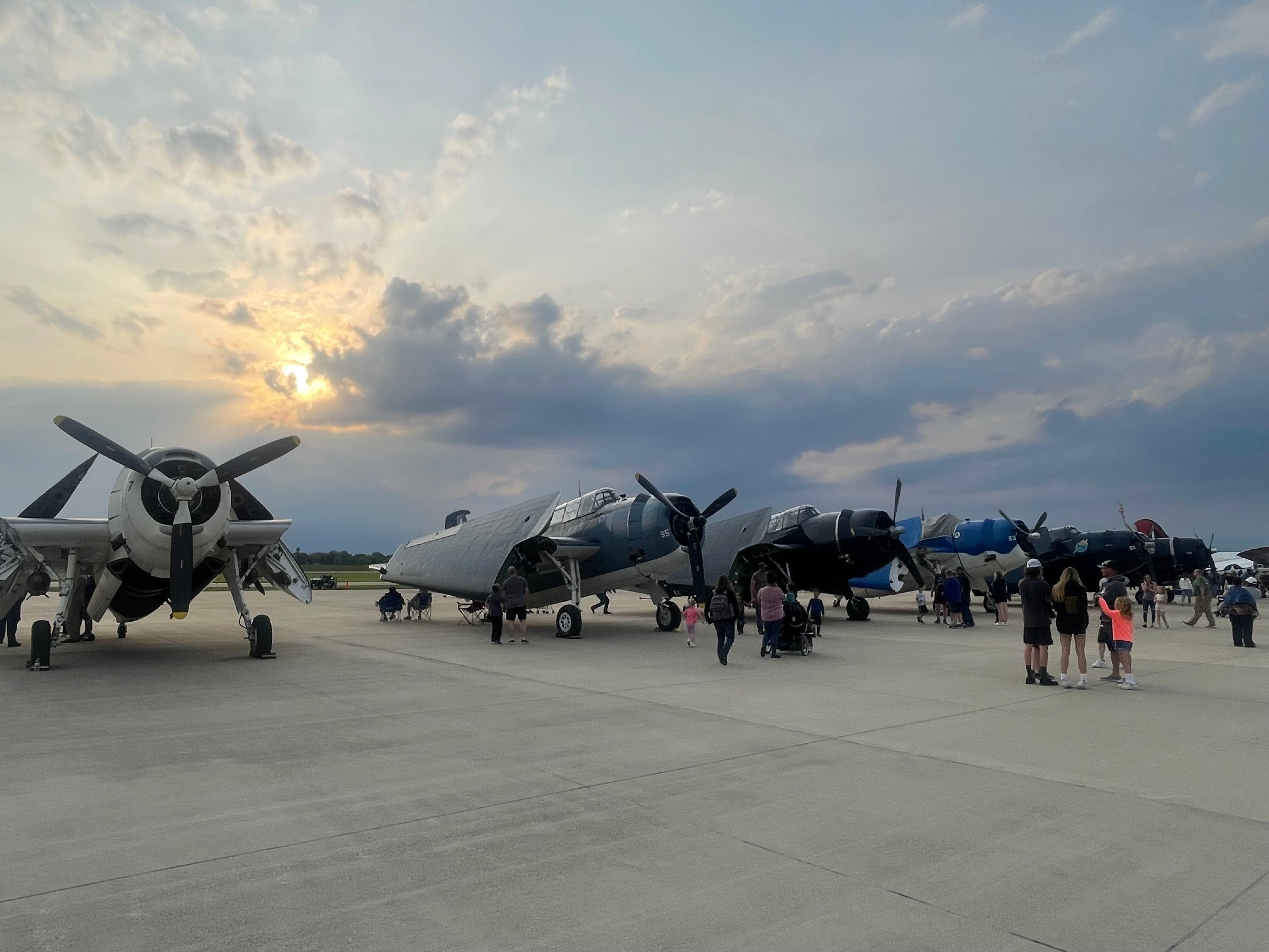 The sun begins to set behind the TBM Avenger aircrafts during the 2022 Peru event.