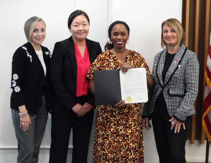 DuPage County Board members presented a proclamation recognizing October as Domestic Violence Awareness Month.