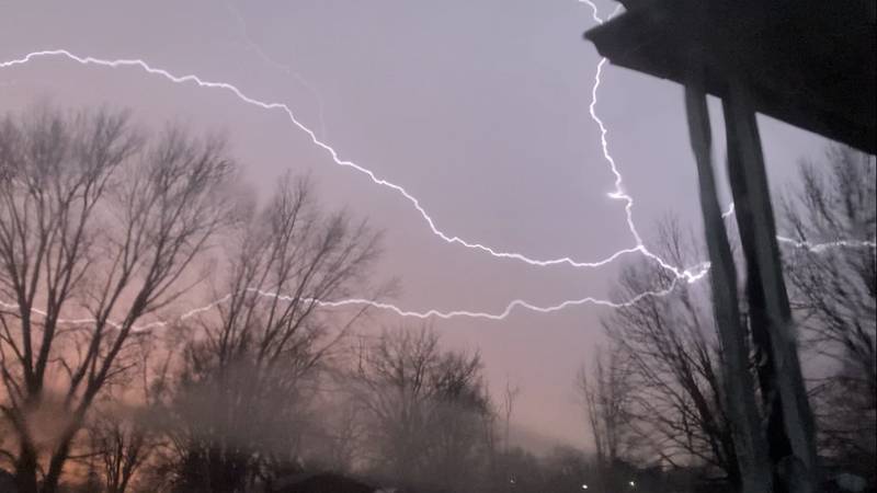 A streak of lighting at the height of the March 31, 2023, tornado-producing storm is captured by reader Pamela  Martino in Amboy.