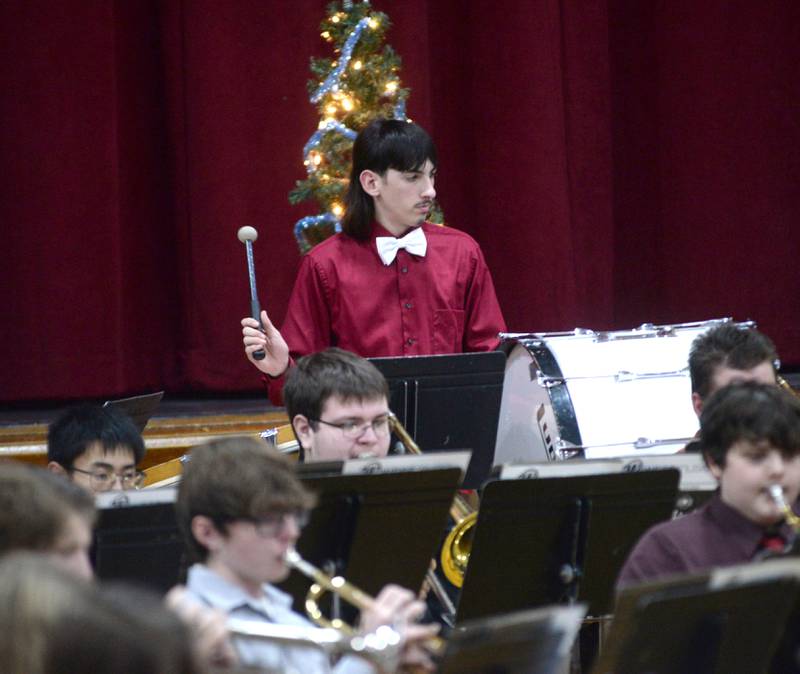 Jimmy Keaty was one of the percussionists at Oregon High School's Christmas Concert on Sunday, Dec. 17, 2023. The afternoon event was held in the OHS Music Room and also included performances by the OHS Choir.