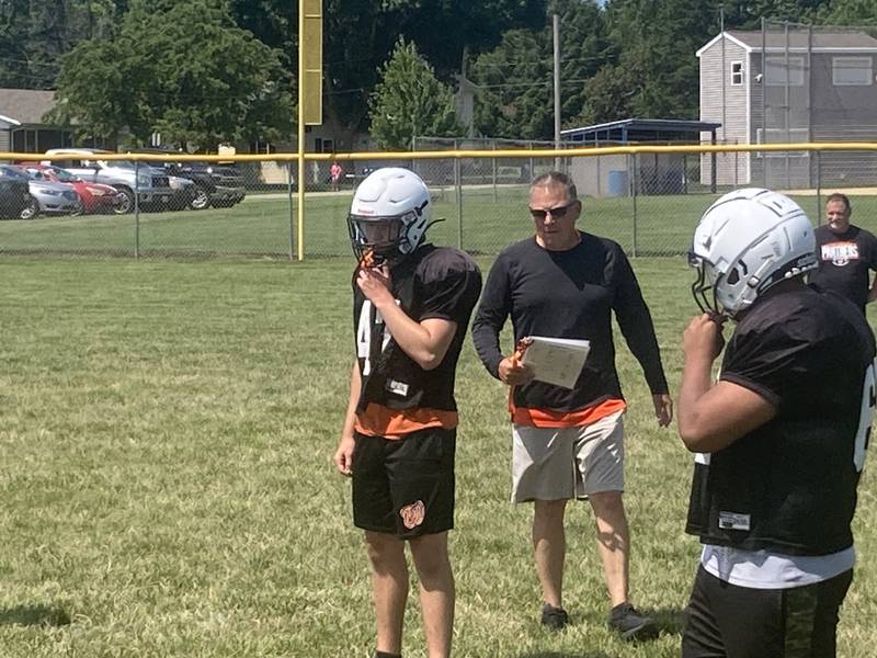 Washington head coach Todd Stevens, a PHS alum, coaches during the controlled scrimmage at Little Siberia in Princeton on Thursday, July 18.