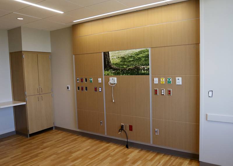 A hospital room on Friday, April 21, 2023, as construction continues on the new Mercyhealth hospital in Crystal Lake. The hospital is ramping up hiring as it gets set to open in this summer.