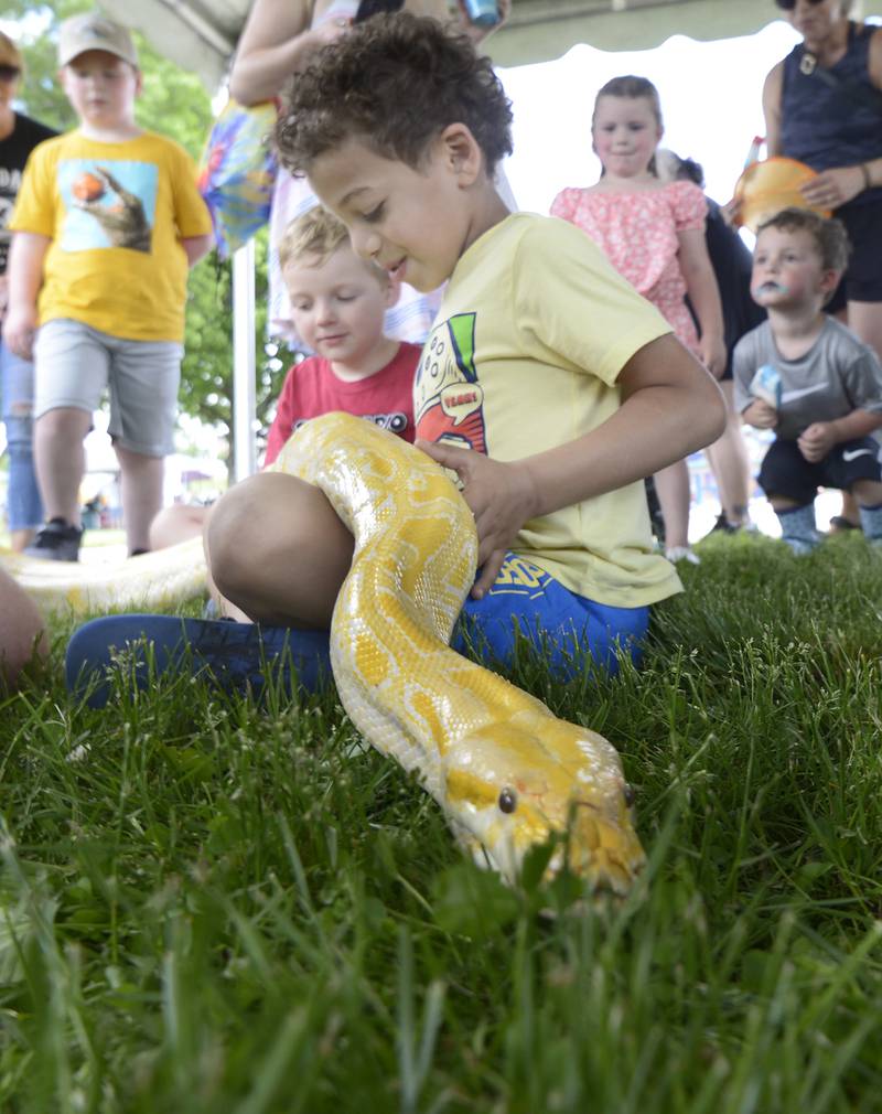 Children were able to get up close with an Albino Burmese Python during Kites in Flight at Ottawa’s Riverfront Saturday.