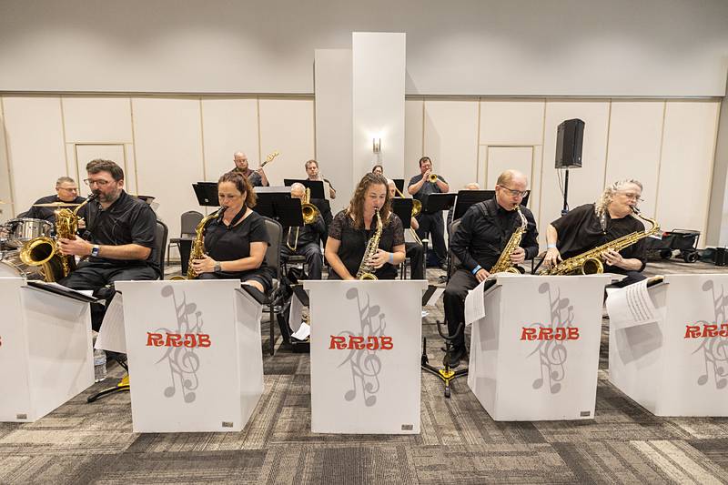Musicians with the Rock River Jazz Band start their set Saturday, June 8, 2024 at the McCormick Event Center in Rock Falls. Bellson Fest was moved indoors for the second half of the festival as rain started to fall.