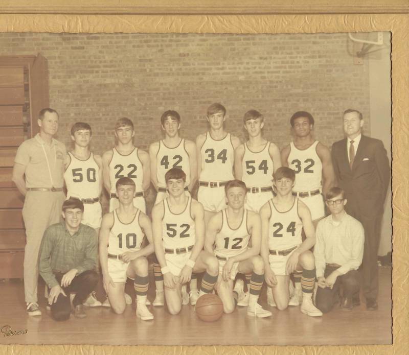 Front row (players) L-R: Dave Frommelt, Frank Lee, Elmer Linboom, Jeff Johnson
Back row (players) L-R: Steve Yemm, Ken Massey, Gordon Fortney, Mark House, Larry Frye, Curt Smith
Coaches: Gene Hall (left), Richard Cross (right)
Managers: Mike Matznick (left), Jeff Metcalfe (right)