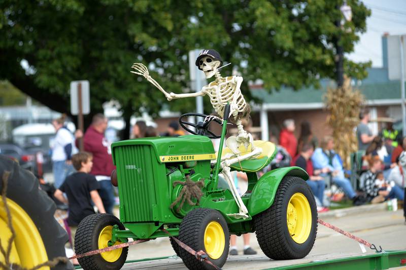 Mark Eden of Oregon pulled this smaller tractor behind his antique John Deere tractor in the Harvest Time Parade on Sunday, Oct. 8, 2023. This year's theme was "Spooktacular Spirit". The parade is held during Oregon's Autumn on Parade festival.